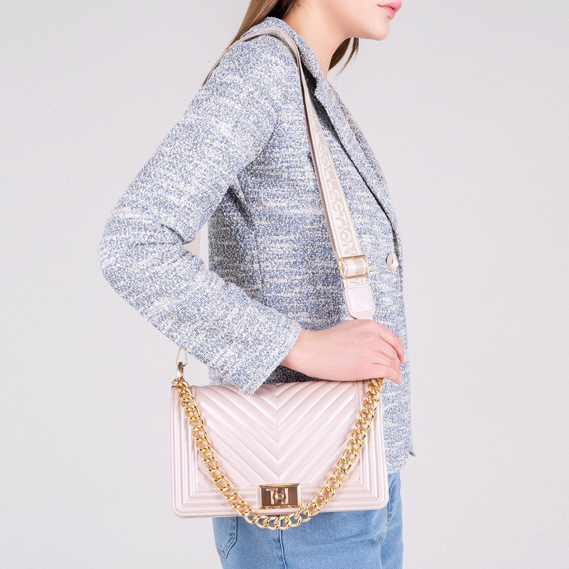 Branded Light Pink Bag with a Chain and Buckle | TJ COLLECTION